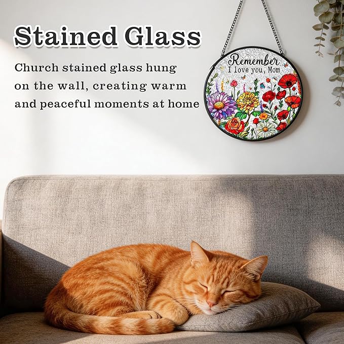 Gifts for Mom - Stained Glass Window Hanging Sun Catchers Indoor 6.3 Inch Colorful Wildflowers Mama Birthday Gift, Flower Suncatcher for Window Home Door Wall Garden Outdoor Decor for Mothers