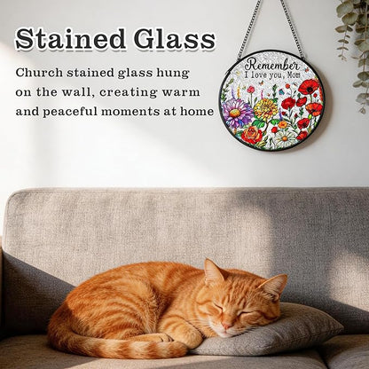 Gifts for Mom - Stained Glass Window Hanging Sun Catchers Indoor 6.3 Inch Colorful Wildflowers Mama Birthday Gift, Flower Suncatcher for Window Home Door Wall Garden Outdoor Decor for Mothers