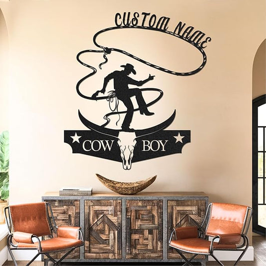 Personalized Cowboy Metal Sign, Custom Metal Sign, Vintage Cowboy Wall Decor, Rustic Name Plaque, Rustic Western Wall Art