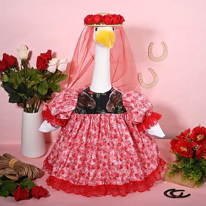 JcHrmers Kentucky Party Derby Day Goose Outfit Derby Horse Porch Goose Outfit Fits 23" Cement Plastic Goose Statue Rose Goose Clothes for Spring Outdoor Lawn Yard Garden Patio Holiday Decor