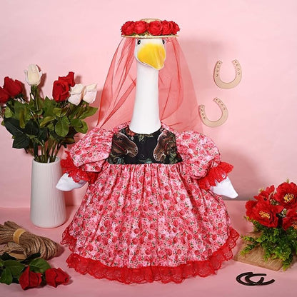 JcHrmers Kentucky Party Derby Day Goose Outfit Derby Horse Porch Goose Outfit Fits 23" Cement Plastic Goose Statue Rose Goose Clothes for Spring Outdoor Lawn Yard Garden Patio Holiday Decor