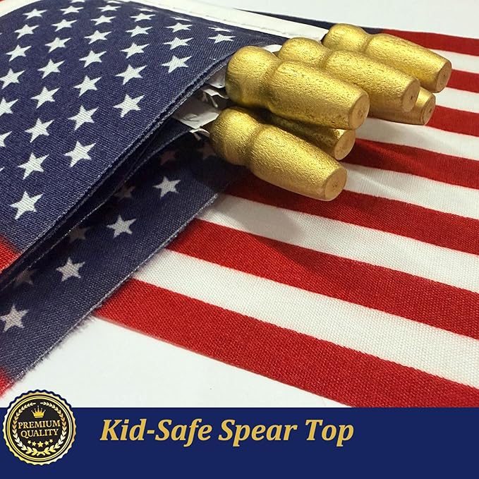 TOPFLAGS 4x6 Small American Flag on Stick 12 Pack Mini US Flags 4x6 Inch Kid-Safe Spear Top Pole for Outside 4th of July Memorial Day USA 250th Anniversary Patriotic Decorations