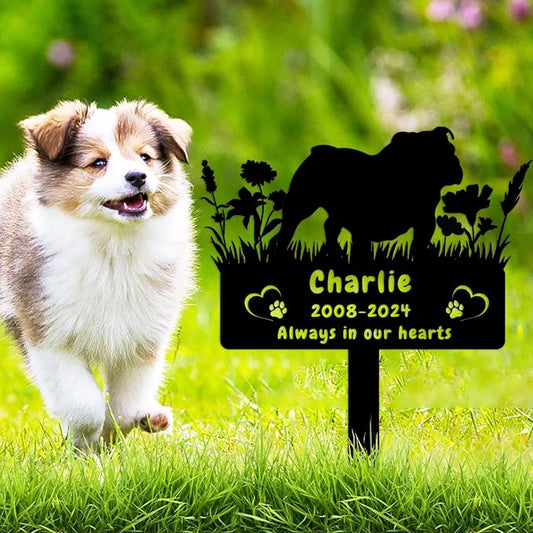 Personalized Bulldog Dog Memorial Grave Marker,Custom Dog Memorial Memorial Stake,Dog Memorial Plaque Burial Stake Engraved Sign,Sympathy Grave Stake for Lost Dog,Dog Memorial Statue Headstone Bulldog