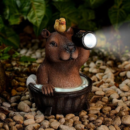 Joint Honglin Capybara Solar Garden Statue – Funny Outdoor Resin Animal Decor with Flashlight & Duck – Waterproof Yard Lawn Ornament with LED Light – Solar Powered Figurine for Patio, Porch, Landscape