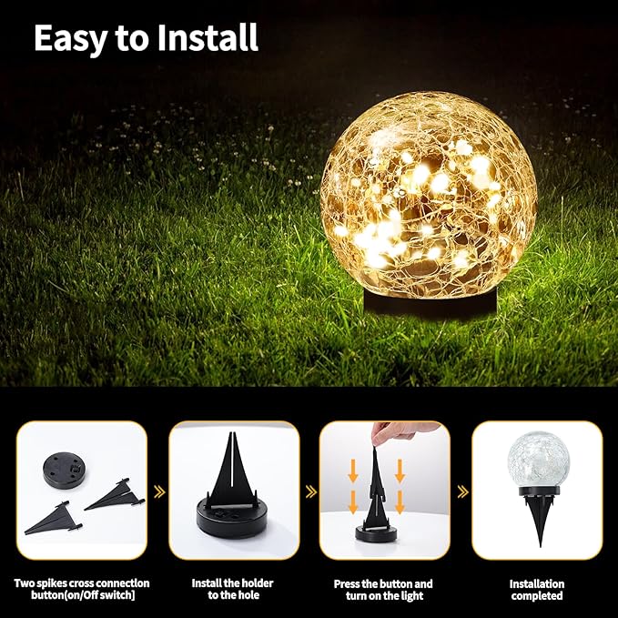 JKIMK Solar Globe Lights Outdoor Waterproof-Solar Balls Garden-Cracked Glass Ball Solar Lights Outdoor-Solar Orbs Outside-Outdoor Decorations Patio & Yard Lawn Backyard Decor