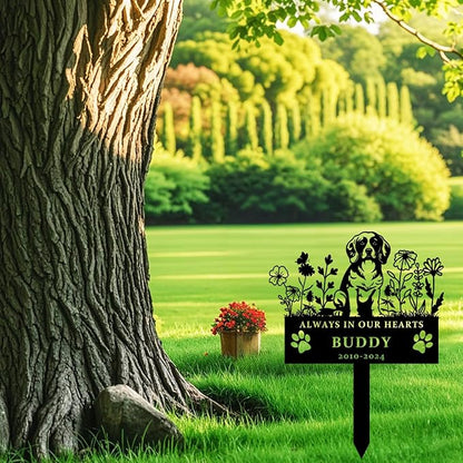 Custom Flora Personalized Dog Memorial Garden Sign with Stake, Sympathy Grave Plaque, Pet Grave Marker Memorial Engraved Sign