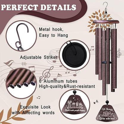 Kubbut Gardening Gifts for Women Men, Plant Gifts 32" Wind Chimes, Garden Gift Decoration for Gardeners Woman, Natural Life Gift Idea, Plant Mom/Lady Present