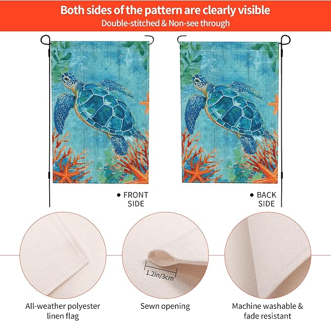 Navigation Sea Turtles Garden Flag Seasonal Double Sided 12 x 18 Inch Small Yard Flag for Indoor Outdoor Decor Holiday All Seasons