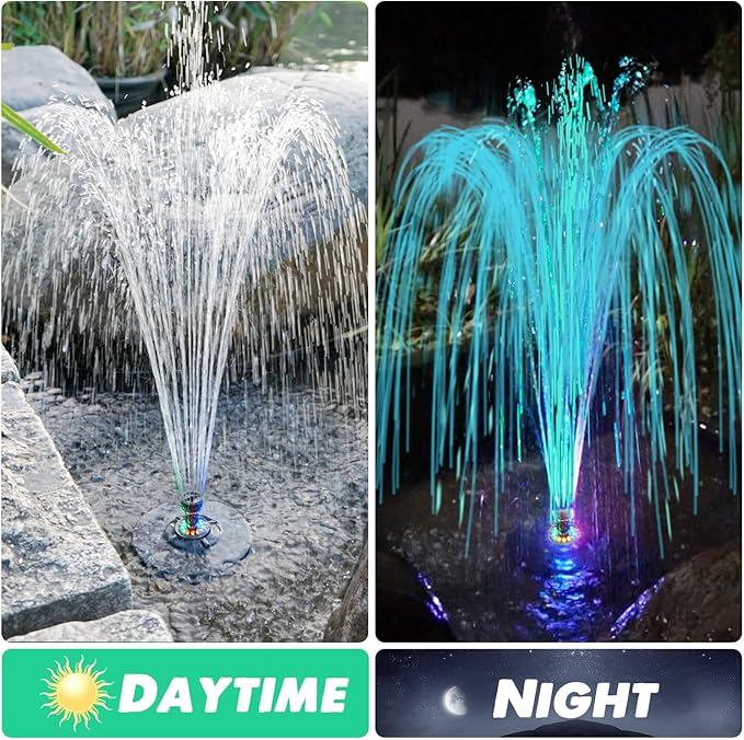 Jutai Electric Floating Pond Fountain Colorful LED Lights DC 12V, Built-in Filter System, Waterfall Fountain Pump,32.8ft Power Cord, Day and Night Lighting, Energy Saving for Above Ground Pools