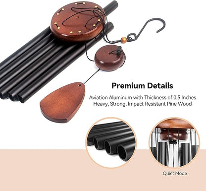 Wind Chimes for Outside with Wood Wind Catcher, 37 Inches Large Aluminum Windchimes Outdoors for Patio Decoration & Zen Atmosphere, Best Gifts for Mom(Black)