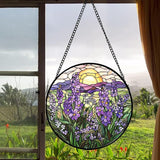 Stained Glass Window Hanging - Purple Lavender Suncatcher for Door Terrace Garden Home Decor Plant Flowers Landscape Sun Catcher Birthday Gifts for Lovers Women Men Dad Mom Nana 11.8 in