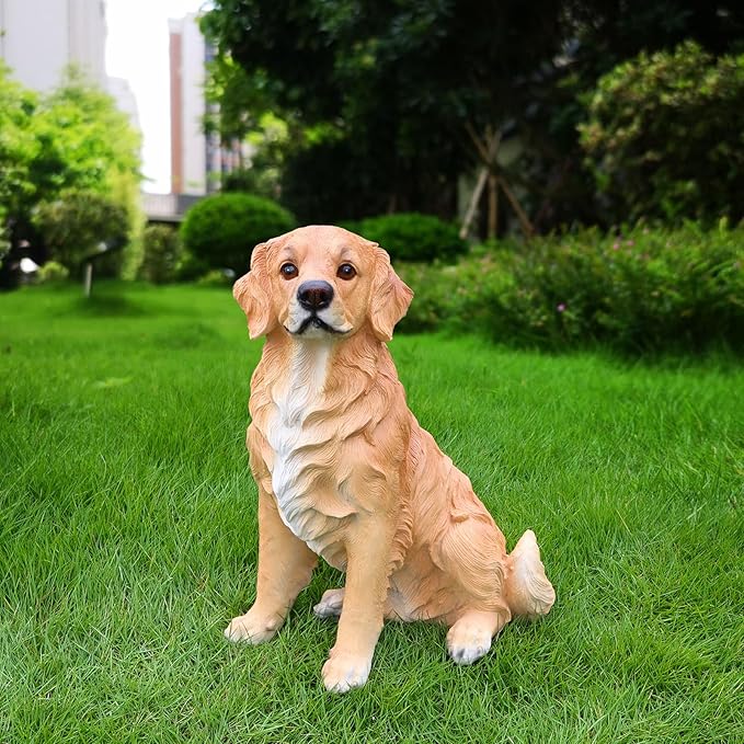 Golden Retriever Garden Statue with Solar Lantern, Realistic Dog Sculpture, Birthday Gift for Women Mom Grandma, Housewarming Gift for New Home, Outdoor Resin Puppy Decor
