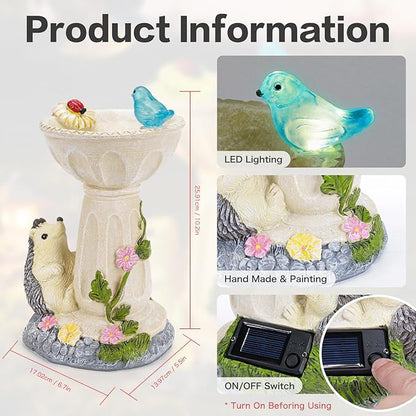 HUYIENO Solar Garden Statue Outdoor Decor Ornament Waterproof Solar Powered LED Lights for Yard, Patio, Lawn Gift for Mom, Women, Housewarming Hedgehog