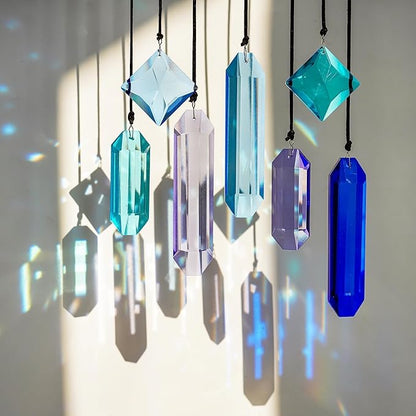 HDCRYSTALGIFTS Crystal Prisms Suncatchers for Window Hanging, 7PCS Blue Dreams Suncatcher Gift for Mom Women Rainbow Maker Sun Catcher Indoor Window Home Garden Christmas Tree Decor