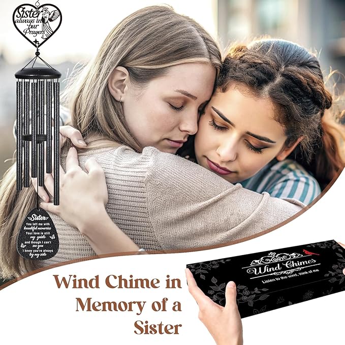Memorial Gifts for Loss of Sister, Prayer Angel Sympathy Wind Chimes, Loss of Sister Sympathy Gift - A Gift to Express Condolence, Bereavement, Comfort, Remembrance and Healing
