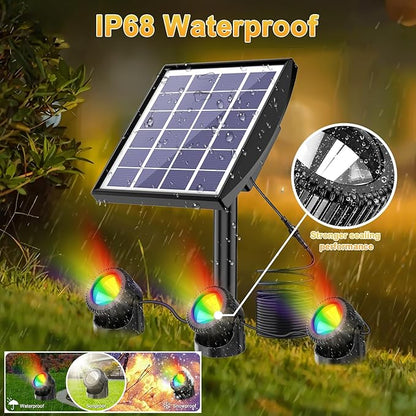 RGB Solar Pond Lights LED Underwater, 13 Lighting Modes Submersible Pond Lights, Smart Auto ON/Off Color Changing Landscape Spotlights with IP68 Waterproof for Outdoor Ponds Garden Patio Decor