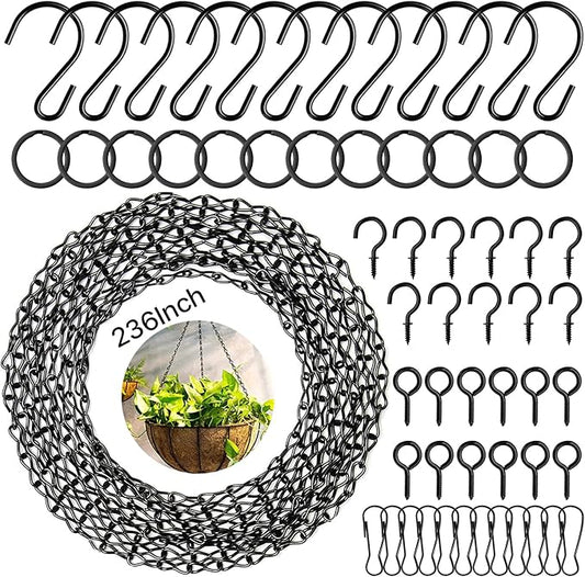 Metal Hanging Chain, 236 Inch Black Chains for Plants Metal Wire Hanging Chains with Hooks for Bird Feeders, Wind Chimes, Ornaments, Lanterns