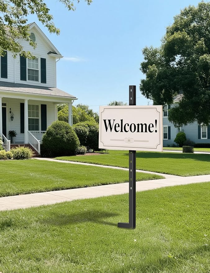 2 Pcs T-Bar Yard Sign Stakes, 46 Inches Heavy Duty Metal Stake Yard Sign Holder, Rust-Proof Metal Yard Sign Poles Holder for Outside, Parking Lot, Holiday, Graduation, Lawn, Bar, Garage, Sale Events