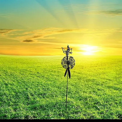 Flower Fairy Dancing with Dandelion Garden Sculpture,Angel Metal Ornaments Stainless Steel Statue Decorations,Wonderland Outdoor Yard Lawn Patio Stakes Sculptures Decor (B)