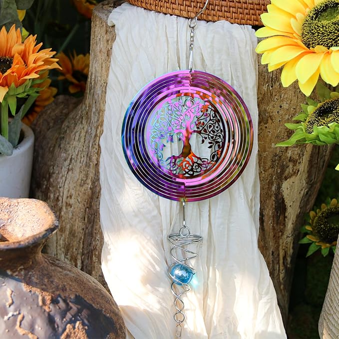 Phuryllic Wind Spinners Outdoor, Garden Decor, Bird Deterrents for Outside, 3D Metal Yard Decorations for Patio & Backyard, Unique Gardening Gifts for Women & Moms - Tree of Life