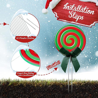 15 Pcs Christmas Outdoor Yard Signs Candy Decorations Outdoor Christmas Decorations Xmas Yard Lollipop Candy Hanging Ornaments Stakes Holiday Garden Sign Cardboard for Party Porch Lawn Walkway Decor