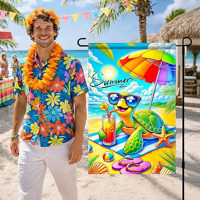 HOMETITUTE Summer Garden Flag Sea Turtle Beach Garden Flag Double Sided 12x18 Inch Welcome Summer Rustic Coastal Seasonal Ocean Yard Flag Summer Garden Flags for Outside
