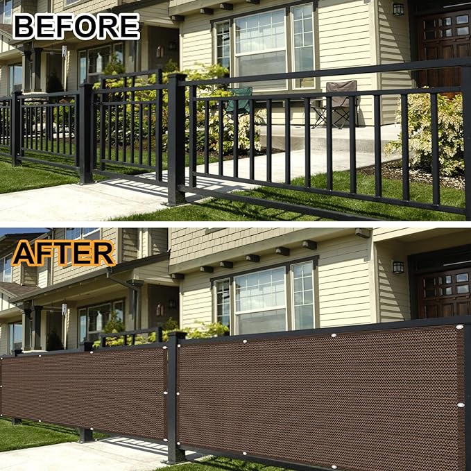 Eden's Decor Balcony Privacy Screen Brown 2'6"x 29' Cover Mesh Windscreen Weather-Resistant UV Protection for Backyard Deck, Patio, Balcony, Pool, Porch, Fence, Railing, Gardening