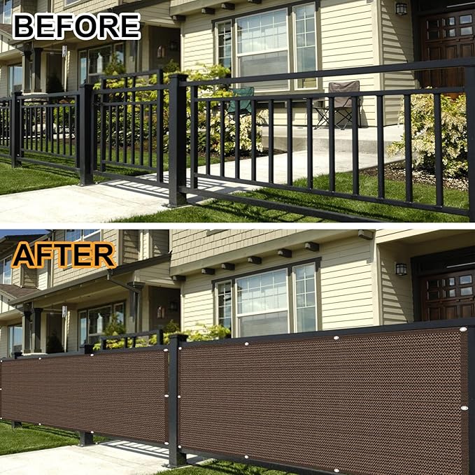 Eden's Decor Balcony Privacy Screen Brown 3'x 40' Cover Mesh Windscreen Weather-Resistant UV Protection for Backyard Deck, Patio, Balcony, Pool, Porch, Fence, Railing, Gardening