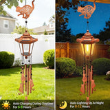 Large Solar Cat Wind Chimes with Wind Catcher/Solar Decor Light to Create a Zen Atmosphere Decor for Outdoor Garden Patio Balcony, Classic Bronze Wind Chimes, Gifts for Mom Grandma Women Wife Daughter