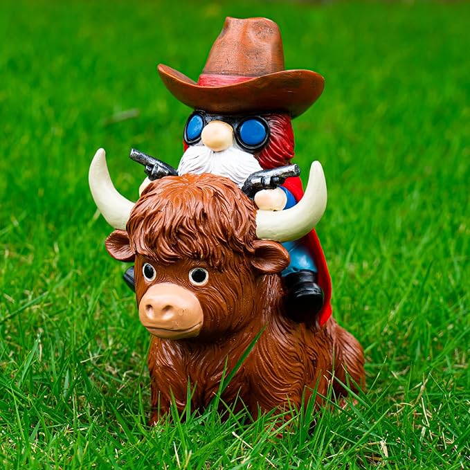 mopha Garden Gnomes Statues Decor - Highland Cowboy Outdoor Decorations,Gifts for Women Mom,Outside Christmas Decorations for Yard Patio Lawn Front Porch