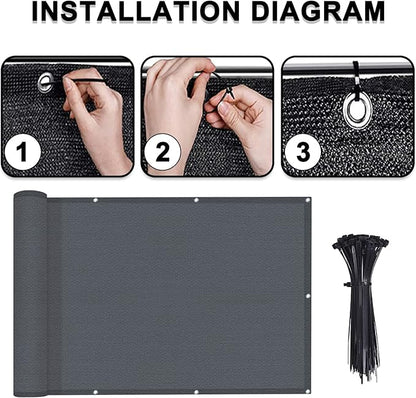 LOVE STORY 3.3'x19.7' Dark Grey Balcony Screen Privacy Fence Cover (HDPE) UV Protection Weather-Resistant 3 FT Height Shield for Deck, Patio, Backyard, Outdoor Pool, Porch, Railing