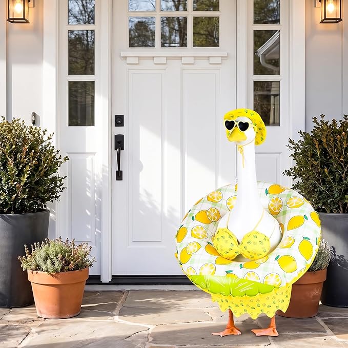 Bikini Porch Goose Outfits, 23" Goose Statue Bikini Lemon Costume Summer Porch Goose Outfits, Durable Hawaiian Goose Clothes with Sunglasses and Swim Ring, Outdoor Yard Patio Garden Decor