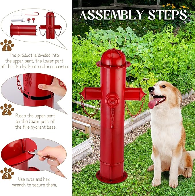 Foaincore Fire Hydrant for Dogs to Pee On, 31.5 Inches Red Puppy Pee Training Tool, Large Metal Fake Fire Hydrant Statue for Dogs Outdoor Yard Decor, Firefighter Gifts for Men