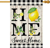 ORTIGIA Summer Lemon House Flag 28 x 40 Inch Double Sided Burlap Home Sweet Home Yellow Fruit Yard Flag Holiday Spring Farmhouse Seasonal Outdoor Outside Decoration (Large)