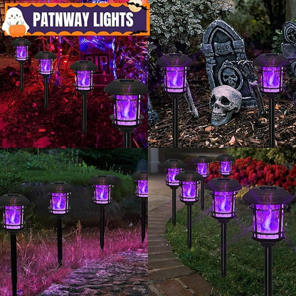 Dynaming 6 Pack Solar Flame Torch Lights Outdoor, Dual Use Flickering Purple Flame Garden Light, Hanging Lantern, Auto On/Off & Waterproof Halloween Lighting for Lawn Patio Yard Walkway Driveway