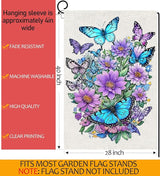 Spring Summer House Flag 28x40 Double Sided, Butterfly Floral Flower Large Garden Flags for Outside Holiday Seasonal Yard Decorations for Home