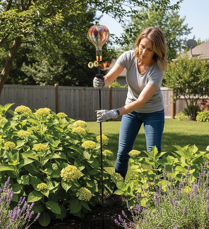 Regal Art & Gift Swirl Balloon Spinner, 62-Inch Solar Garden Stake - Metal Wind Spinner with Solar Light - Outdoor Kinetic Garden Sculpture for Yard Art, Patio & Lawn Décor - Orange