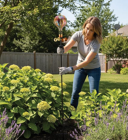 Regal Art & Gift Swirl Balloon Spinner, 62-Inch Solar Garden Stake - Metal Wind Spinner with Solar Light - Outdoor Kinetic Garden Sculpture for Yard Art, Patio & Lawn Décor - Orange