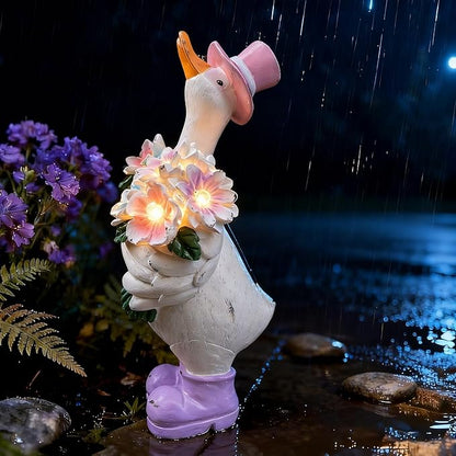 Outdoor Solar-Powered Goose Statue – Garden Goose Decor with Solar Light, Resin Solar Garden Statue Waterproof for Lawn Patio Porch Yard– Goose Figurine Gift for Mom, Grandma, Women Garden Lovers
