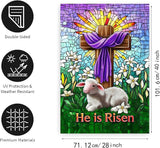 Christian Easter Garden Flags for Outside 28x40 Double Sided He Is Risen House Flag Religious Easter Lamb Decor Stained Glass Cross Flag Lily Spring Outdoor Flag Large