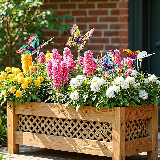 4Pcs Butterfly Garden Stakes Decor, Colorful Butterflies Decorations, Metal Yard Art for Outdoor Lawn Porch Pathway Yard Patio Plant Pot Ornaments (Butterfly- C)