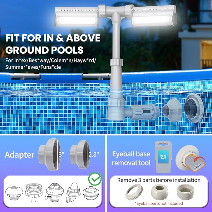Swimming-Pool Waterfall Fountain w/Colorful Led-Lights - 7 Color Changing Above/Inground Pool Fountain Lights with Remote, Water Sprinkler Adjustable Height Pool Sprayer for Outdoor Yard Decoration