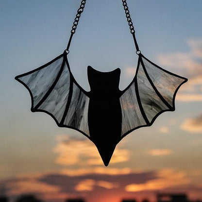 Halloween Bat Decoration Stained Glass Window Hangings - Bat Suncatcher Ornaments Spooky Bats Craft Window Decor Gifts(3.9"×3.9")