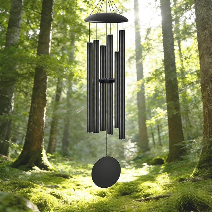 45" Extra Large Wind Chimes with Outside Deep Tone, 6 Thick and Bold Aluminum Tubes, Coolest Metal Windchimes Outdoors with Pine Wood Striker, Unique Gift for Mom, Garden Decoration(Black)