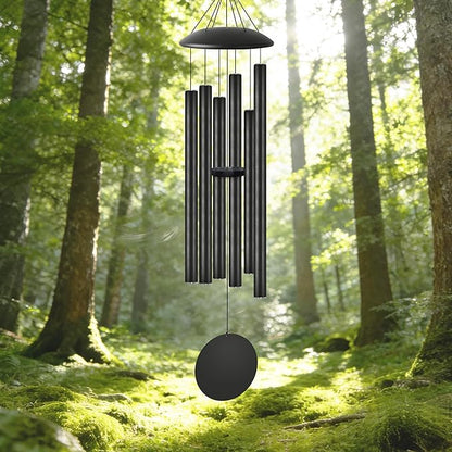 45" Extra Large Wind Chimes with Outside Deep Tone, 6 Thick and Bold Aluminum Tubes, Coolest Metal Windchimes Outdoors with Pine Wood Striker, Unique Gift for Mom, Garden Decoration(Black)