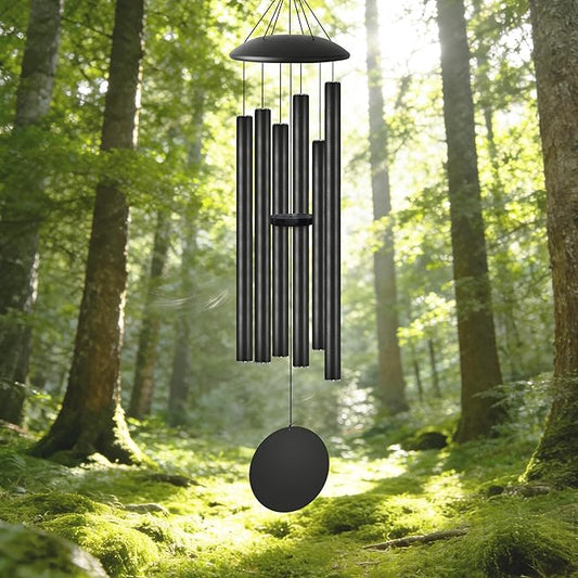 45" Extra Large Wind Chimes with Outside Deep Tone, 6 Thick and Bold Aluminum Tubes, Coolest Metal Windchimes Outdoors with Pine Wood Striker, Unique Gift for Mom, Garden Decoration(Black)