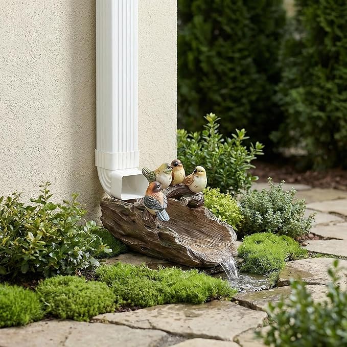 Bird Gutter Downspout Statue Splash Block Outdoor Garden Decoration, 11.4” x 6.9” Gutter Extender Diverter Rain Guardian Statues for Patio, Yard Accessory, Resin Decorative Concrete Pond Koi Decor