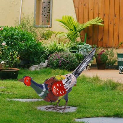 Metal Pheasant Sculpture Animal Yard Art Iron Artwork 68x18x20cm Realistic Outdoor Decoration for Patio Backyard Pond Sturdy