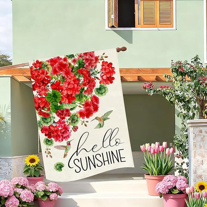 Baccessor Spring House Flag 28 x 40 Inch, Red Geranium Floral Double Sided Burlap Welcome Large Yard Flag Seasonal Holiday Lawn Proch Outdoor Outside Decor