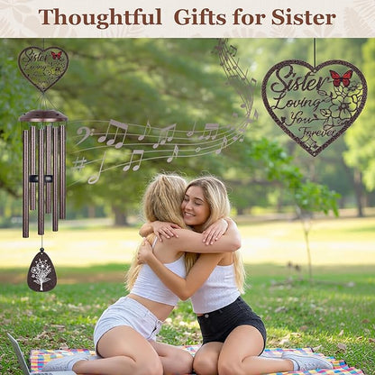 YHmall Sisters Gifts, 36 Inch Wind Chimes for Outside, Sister Birthday Gifts from Sisters in Law Brother, Large Memorial Windchimes Gift for Birthday, Wedding, Graduation and Housewarming